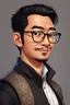 Placeholder: profile cartoon image from photo, with glasses, bold, wearing a tarboosh and a black vest, asian, male