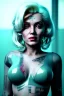 Placeholder: Ultra Realistic image, portrait, blonde woman, sweet Marylin Monroe face, perfect iris, glow eyes, glow makeup. Cyborg, Cyberpunk style, latex coat, yakuza tattoos body. fog, rain, soft color, highly detailed, unreal engine 5, ray tracing, RTX, lumen lighting, ultra detail, volumetric lighting, 3d, finely drawn, high definition, high resolution.