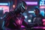 Placeholder: Machine symbiote in 8k cyberpunk drawing, jhin model, Halloween theme, neon lights, intricate details, highly detailed, high details, detailed portrait, masterpiece,ultra detailed, ultra quality