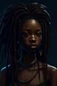 Placeholder: beautiful black girl, very dark skin, dreadlocks, 4k, painted, in the style of Ferdinand Knab