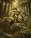 Placeholder: A centaur majestically galloping through the dense forest in the style of gustav dore, fantastical landscape, soft strokes , mythology portrait, classic painting