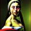 Placeholder: oil Portrait of a colombian long hair woman green sad eyes looking to viewer beautiful busty voluptous by JOHANNES VERMEER Ingres 8k