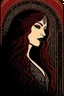 Placeholder: museum quality color woodcut of an ancient female vampire sorceress with highly detailed hair and facial features , in the style of Gustave Baumann, with a fine art aesthetic, highly detailed, finely cut ,8k render,