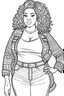 Placeholder: black curvy woman eyes front camera coloring page fashion style full body