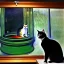 Placeholder: oil portrait of a Cat watching a fishbowl by Monet 8k