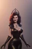 Placeholder: Rita Hayworth as evil queen in black leather, busty, cleavage, curvy, angry, stern look. character design by cory loftis, fenghua zhong, ryohei hase, ismail inceoglu and ruan jia. unreal engine 5, artistic lighting, highly detailed, photorealistic, fantasy