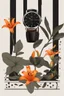 Placeholder: Black wristwatch with orange lily flower