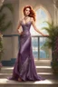 Placeholder: elegance, beautiful woman, 18 years old,front view, tiny, luxuriant, center, single luxuriant purple dress, red hair, render indoor palm, white background,32k, ultra high definition,realistic, white background, clipart, thomas kinkade, blushing, masterpiece, unique, breathtaking, Best Artist, Cinematography, Soft Lighting, Cute and well loved, Creative, Ultra detailed