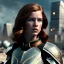 Placeholder: ultrarealistic, ruined city,__sci-fi armor__, __angles__, 18 year old woman, strikingly beautiful, ginger hair, _colour_, [__starlets__|__starlets__], (pale __skincolor__ skin:1.2), __camera__, _hair_, detailed face and eyes, medium breasts, leather choker, freckles, dynamic pose, resolved expression, __accessory__, strappy outfit, (straps:1.1), sword in scabard on left hip, (buckles, buttons, snaps, rings:1.0), haltertop style breastplate, detailed eyes, plump lips, sci-fi theme