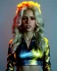 Placeholder: portrait, Shakira, blonde artist, angry, Realistic image, MMA robe, hoodie, mma gloves, loose long hair, eyes make up, gold line make up, moisture, sweat, fog, Neon colors, leds. Dark background, photo studio, concept art, smooth, unreal engine 5, god lights, ray tracing, RTX, lumen lighting, ultra detail, volumetric lighting, 3d, finely drawn, high definition, 4k.