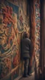 Placeholder: a desperate person woven into the tapestry wall, bokeh like f/0.8, tilt-shift lens 8k, high detail, smooth render, down-light, unreal engine, prize winning