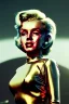 Placeholder: Ultra Realistic retro sci-fi 1960 scene, waist up view portrait, blonde woman, sweet young Marilyn Monroe face, perfect iris, tight latex coat, alien planet background, tight style, steel sphere dron levitating, fog, rain, soft color, highly detailed, unreal engine 5, ray tracing, RTX, lumen lighting, ultra detail, volumetric lighting, 3d, finely drawn, high definition, high resolution.