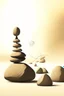 Placeholder: delicate background with spa stones and a bamboo stem, sand in the background, a silhouette of a girl in a yoga pose sitting on the stones, photorealistic photo