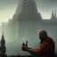 Placeholder: Portrait of a monk, fog, distant temple, profile, grim, dark, Frank Frazetta, Greg Rutkowski, hyperdetailed, dnd, trending on Artstation, Splash screen art, dynamic lighting, hyperdetailed, intricately detailed, a masterpiece, 8k resolution, high contrast, bearded,