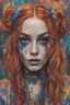 Placeholder: hippie girl Ginger hair Alexandra "Sasha" render eye candy Suicide Squad Harley Quinn oil paiting In depth psychology display Gustav Klimt style New York City detailed render eye candy breathtaking