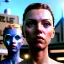 Placeholder: Ultra Realistic retro sci-fi movie Supermarket parking people scene, 1960 year, waist up view portrait, 1 blonde women and 1 octopus alien, sweet scarlet Johansson face, perfect iris, glow eyes, face makeup, tight latex coat. many people looking, Retro sci-fi style, soft color, highly detailed, unreal engine 5, ray tracing, RTX, lumen lighting, ultra detail, volumetric lighting, 3d, finely drawn, high definition, high resolution.