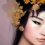 Placeholder: close up of stunning, gorgeous asian woman in ethereal kimono and flowers and gold filgree in hair, fog and mist, centered, 8k, high-quality, ultra-fine detail, Brian Froud, Howard Lyon, Anna Dittman, Anne Stokes, Selina French, Greg Rutowski