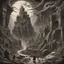 Placeholder: Generate a visually striking artwork that depicts ominous domains of forbidden places drawing inspiration from dark mythology and biblical references. Incorporate elements of chaos, destruction, and a foreboding atmosphere