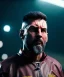 Placeholder: close—up shot of lional messi deep colours in a dark setting background, post-apocalyptic , great pose,magnificent, majestic, highly intricate, Realistic photography, incredibly detailed, ultra high resolution, 8k, complex 3d render, cinema 4d.