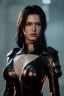 Placeholder: portrait goddess in black leather in a dungeon, cleavage, sci-fi fantasy style, 8k,dark