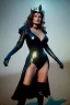 Placeholder: Raquel Welch as evil queen in black leather gown, angry, busty, curvey, cleavage, unreal 5, octane render, cinema4d, dynamic lighting, dramatic lighting, 4k, redshift render, highly detailed, hyper realistic