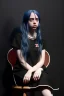 Placeholder: Billie Eilish, sitting on a chair, Black Short Dress, pale skin, high detail, realistic, 8k