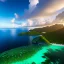 Placeholder: Anse Source d'Argent, Seychelles,palm trees, high resolution, realistic, beautiful, volumetric lighting, colorful,warm colours, masterpiece, crystalline,dawn,cloudy, detailed, aerial view, 8K, intricate details, cyberpunk, cosmic