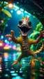 Placeholder: selfie by pimp rocker alien sea horse gremlin diving in water slide in the middle of crazy dance moves dancing in dark lit reflective wet jungle hall tunnel,bokeh like f/0.8, tilt-shift lens 8k, high detail, smooth render, down-light, unreal engine, prize winning