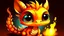 Placeholder: cartoon illustration: a cute little fire dragon with big shiny eyes. The dragon has big wings.