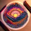 Placeholder: Mandala drawing with colored pencils of a sunset in the mountains.