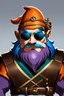 Placeholder: Generate a dungeons and dragons character portrait of the face of a male bard handsome deep gnome with blue eyebrows. He has orange and blue hair, eyebrows. He has steampunk style dark sunglasses. He's 19 years old. His skin is deep purple.