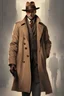 Placeholder: A long light brown coat with a detective hat and long light brown boots