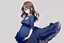 Placeholder: full body of a brown haired anime manga pregnant girl in dark blue dress with eyeglasses