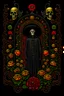 Placeholder: Jan Van Eyck Ornate Halloween Fantasy Art T-Shirt Design, Black Background