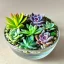 Placeholder: succulent terrarium in a glass bowl, pastel colors, sunbeam, adorable