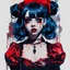 Placeholder: Poster in two gradually, a one side malevolent goth vampire girl face and other side the Singer Melanie Martinez face, full body, painting by Yoji Shinkawa, darkblue and red tones,