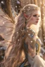 Placeholder: Elven princess,elven crown,long white blonde golden hair,rapunzel hair,ice flowers,beautiful,light blue,dark blue,golden armor,sparkle,glitter,ice flowers,snow,elven ears,dark fairy princess