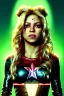 Placeholder: portrait, Shakira, blonde, angry, Realistic image, superhero, retro watchmen style, gold make-up, blood, sweat, fog, goddess style, Neon colors, leds. Black background, photo studio, concept art, smooth, unreal engine 5, god lights, ray tracing, RTX, lumen lighting, ultra detail, volumetric lighting, 3d, finely drawn, high definition, 4k.