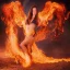 Placeholder: woman made of fire, fire angel, full body portrait, long flowing hair, only wearing bikini made of fire, highly detailed, real life photo, photo quality, extremely detailed, high quality, standing in fire, highly detailed, lots of fire around, fire background