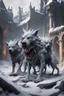 Placeholder: frost hellhound with five heads in ruins of medival town