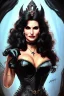 Placeholder: painting of lisa ann as evil queen in black leather, feminie, angry, stern look on her face, volouptous, busty, cleavage, emperious, mature, highly detailed, digital painting, artstation, concept art, smooth, sharp focus, illustration, art by gaston bussiere and alphonse mucha