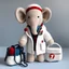 Placeholder: A whimsical crochet doctor elephant, wearing a crochet white coat and a stethoscope around its neck, with a crochet medical bag slung over its shoulder.