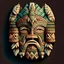 Placeholder: Generate a one-dimensional, flat illustration of a Tiki head with intricate, detailed ornaments. The image should have no shadows and be in a style reminiscent of traditional Tiki art.