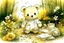 Placeholder: close-up of a cute chibi teddy bear packing piles of white clothes in the forest, laundry machine, grass and flowers next to him, melting watercolour and black ink outlines on wet paper, photorealistic, golden glitters S<AI in sunshine, ethereal, cinematic postprocessing