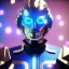 Placeholder: Handsome galactic man, glitter blue and white tron suit with jewels, blond hair, blue eyes, cinematic lights, full details, hight quality, unreal engine 5, 4k, cosmic stars background