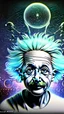 Placeholder: Albert Einstein, detailed and intricate calligraphy ink painting of a "cyborg Mad Scientist" holding beakers, outer space Background cosmic fractals, dystopian, concept art, unreal engine 5, god rays, ray tracing, RTX, lumen lighting, ultra detail, volumetric lighting, 3d, finely drawn, high definition, high resolution. award-winning: professional portrait: atmospheric: commanding: fantastical: clarity: 16k: ultra quality: striking: brilliance: stunning colors: amazing depth: masterfully crafted
