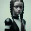 Placeholder: Celebrity Jenna ortega, wednesday addams make up, wednesday addams black dress, wednesday addams hair, hyper detail, octane render, unreal engine 5, photorealistic, 8k resulation