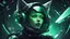 Placeholder: CYBER CAT GIRL IN SPACE, SCI-FI STYLE, BLACK AND GREEN COLORS