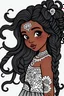 Placeholder: create a black girl ages 8-12 in Long and flowing curls, with mandala without breaking any lines to art line and too much smooth with white background