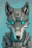 Placeholder: Robotic wolf looking at the camera, comic style